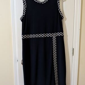 Joseph Ribkoff Navy dress with White Geometric Trim